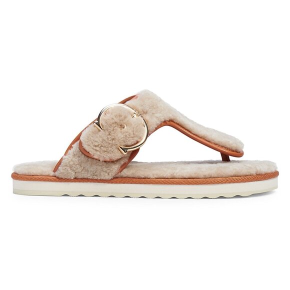 138) Women's Hollie Shearling Flip-Flop Sandals - Natural - Size 5 - Picture 1 of 1